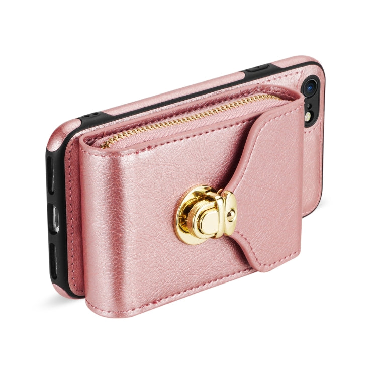 For iPhone SE 2022 / SE 2020 / 8 / 7 Zipper Hardware Card Wallet Phone Case(Rose Gold) - iPhone SE 2022 / 2020 / 8 / 7 Cases by buy2fix | Online Shopping UK | buy2fix
