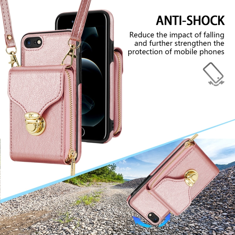 For iPhone SE 2022 / SE 2020 / 8 / 7 Zipper Hardware Card Wallet Phone Case(Rose Gold) - iPhone SE 2022 / 2020 / 8 / 7 Cases by buy2fix | Online Shopping UK | buy2fix