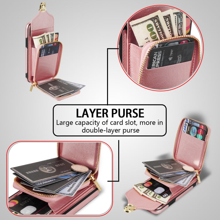 For iPhone SE 2022 / SE 2020 / 8 / 7 Zipper Hardware Card Wallet Phone Case(Rose Gold) - iPhone SE 2022 / 2020 / 8 / 7 Cases by buy2fix | Online Shopping UK | buy2fix
