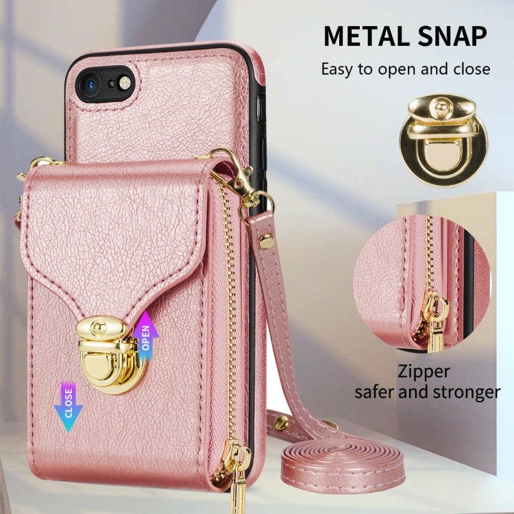 For iPhone SE 2022 / SE 2020 / 8 / 7 Zipper Hardware Card Wallet Phone Case(Rose Gold) - iPhone SE 2022 / 2020 / 8 / 7 Cases by buy2fix | Online Shopping UK | buy2fix
