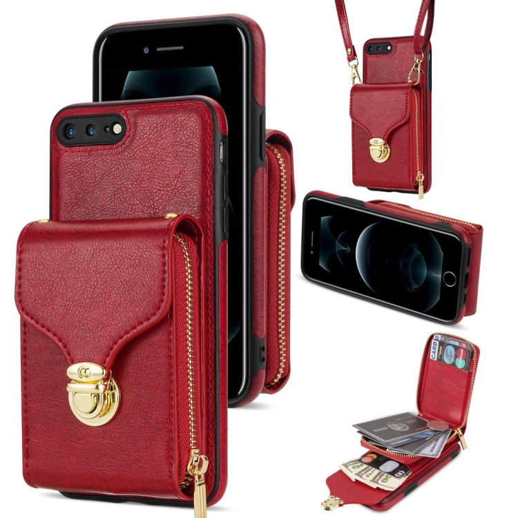For iPhone 8 Plus / 7 Plus Zipper Hardware Card Wallet Phone Case(Red) - More iPhone Cases by buy2fix | Online Shopping UK | buy2fix