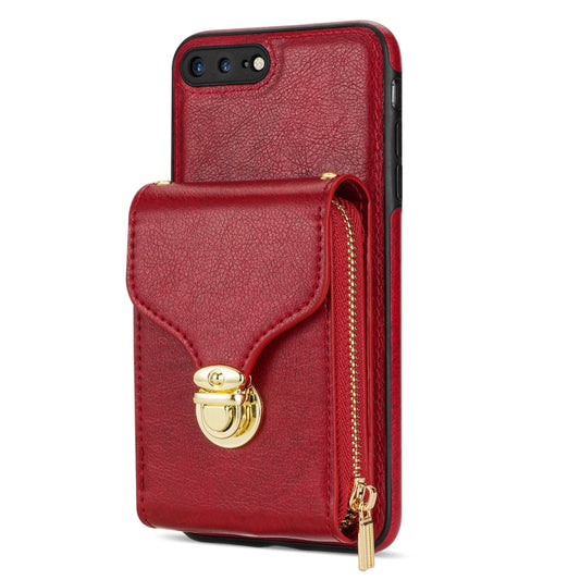 For iPhone 8 Plus / 7 Plus Zipper Hardware Card Wallet Phone Case(Red) - More iPhone Cases by buy2fix | Online Shopping UK | buy2fix