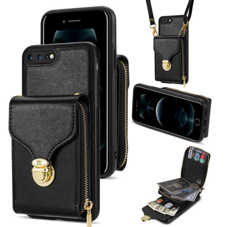 For iPhone 8 Plus / 7 Plus Zipper Hardware Card Wallet Phone Case(Black) - More iPhone Cases by buy2fix | Online Shopping UK | buy2fix