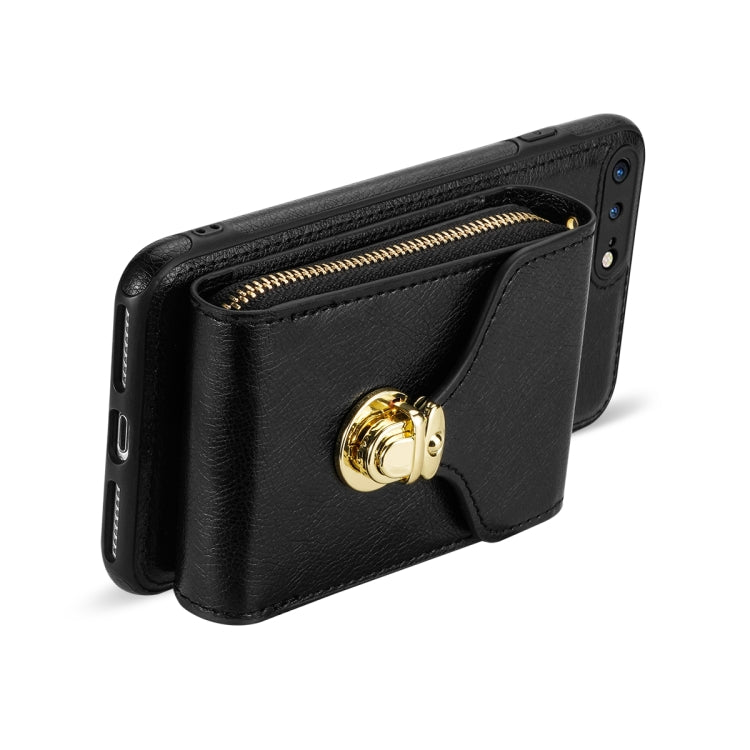 For iPhone 8 Plus / 7 Plus Zipper Hardware Card Wallet Phone Case(Black) - More iPhone Cases by buy2fix | Online Shopping UK | buy2fix