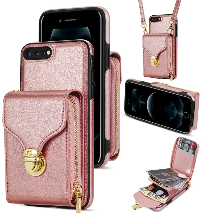 For iPhone 8 Plus / 7 Plus Zipper Hardware Card Wallet Phone Case(Rose Gold) - More iPhone Cases by buy2fix | Online Shopping UK | buy2fix