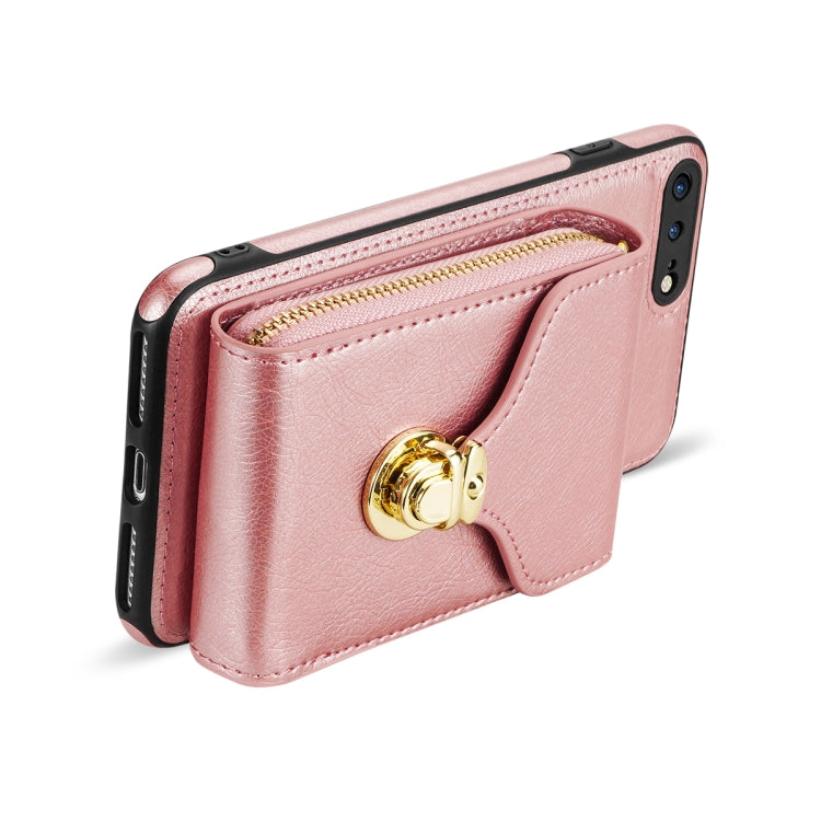For iPhone 8 Plus / 7 Plus Zipper Hardware Card Wallet Phone Case(Rose Gold) - More iPhone Cases by buy2fix | Online Shopping UK | buy2fix