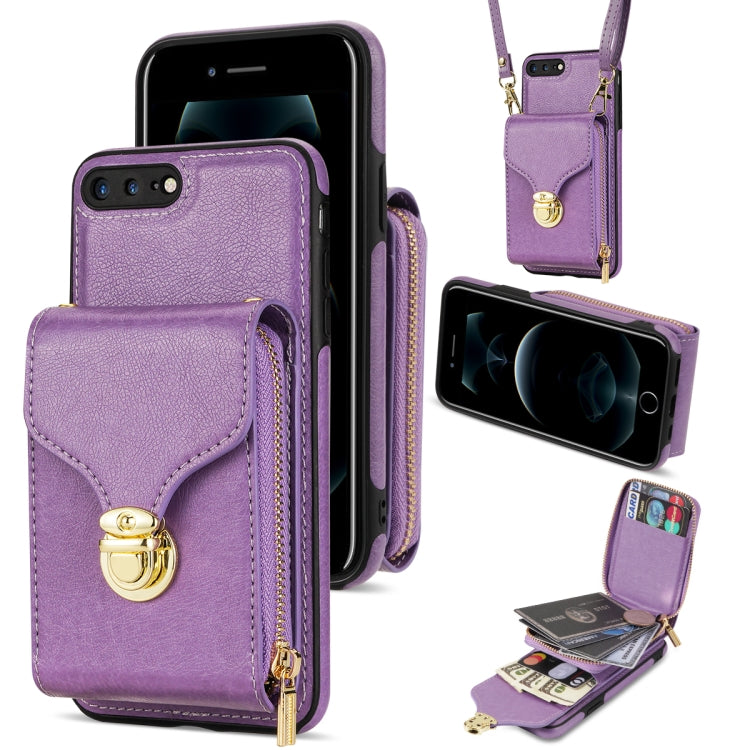 For iPhone 8 Plus / 7 Plus Zipper Hardware Card Wallet Phone Case(Purple) - More iPhone Cases by buy2fix | Online Shopping UK | buy2fix