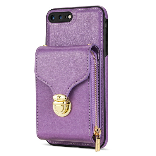 For iPhone 8 Plus / 7 Plus Zipper Hardware Card Wallet Phone Case(Purple) - More iPhone Cases by buy2fix | Online Shopping UK | buy2fix