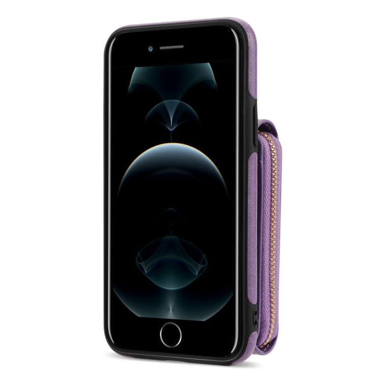 For iPhone 8 Plus / 7 Plus Zipper Hardware Card Wallet Phone Case(Purple) - More iPhone Cases by buy2fix | Online Shopping UK | buy2fix