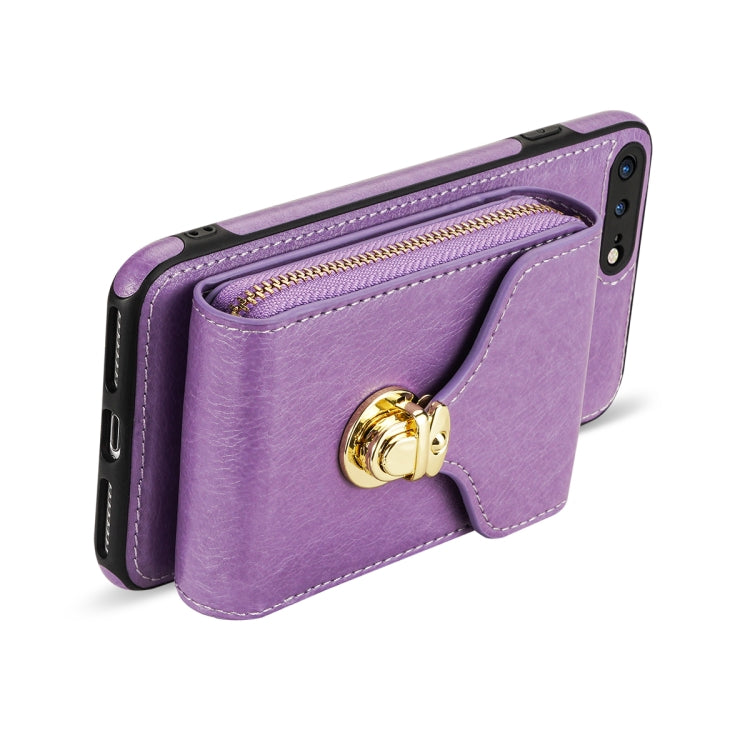 For iPhone 8 Plus / 7 Plus Zipper Hardware Card Wallet Phone Case(Purple) - More iPhone Cases by buy2fix | Online Shopping UK | buy2fix