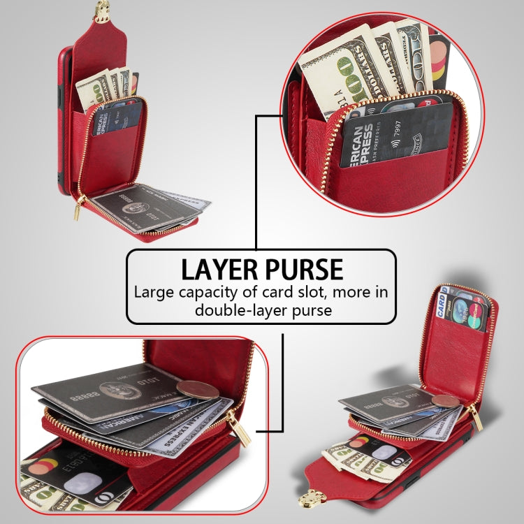 For iPhone 6s / 6 Zipper Hardware Card Wallet Phone Case(Red) - More iPhone Cases by buy2fix | Online Shopping UK | buy2fix