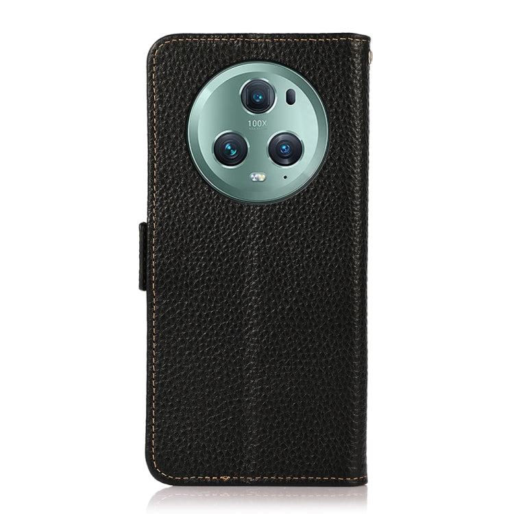 For Honor Magic5 Pro KHAZNEH Side-Magnetic Litchi Genuine Leather RFID Phone Case(Black) - Honor Cases by buy2fix | Online Shopping UK | buy2fix