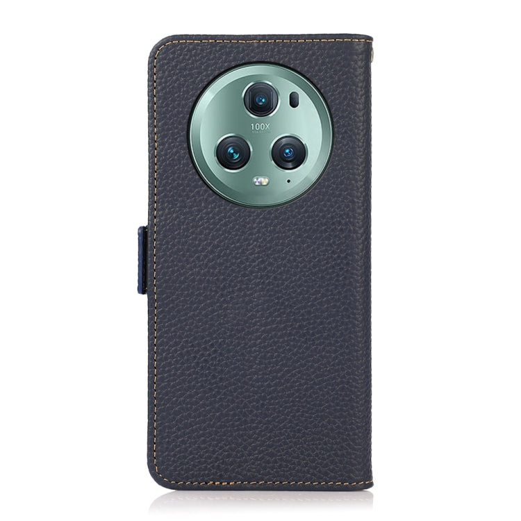For Honor Magic5 Pro KHAZNEH Side-Magnetic Litchi Genuine Leather RFID Phone Case(Blue) - Honor Cases by buy2fix | Online Shopping UK | buy2fix