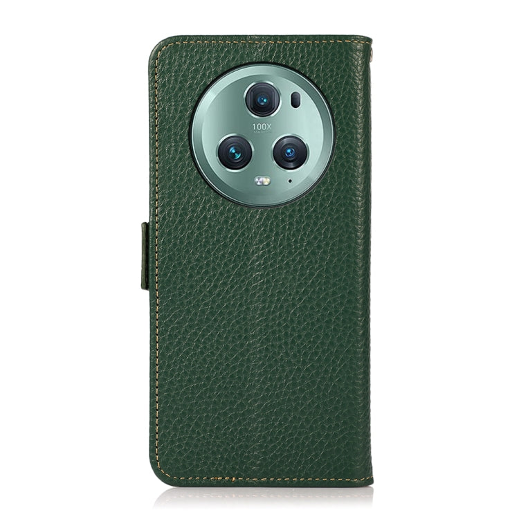 For Honor Magic5 Pro KHAZNEH Side-Magnetic Litchi Genuine Leather RFID Phone Case(Green) - Honor Cases by buy2fix | Online Shopping UK | buy2fix