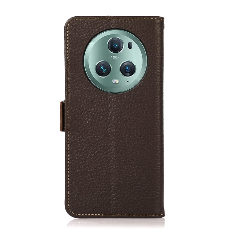 For Honor Magic5 Pro KHAZNEH Side-Magnetic Litchi Genuine Leather RFID Phone Case(Brown) - Honor Cases by buy2fix | Online Shopping UK | buy2fix