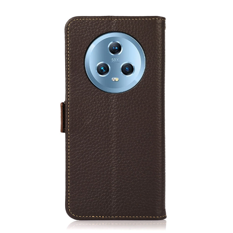 For Honor Magic5 KHAZNEH Side-Magnetic Litchi Genuine Leather RFID Phone Case(Brown) - Honor Cases by buy2fix | Online Shopping UK | buy2fix