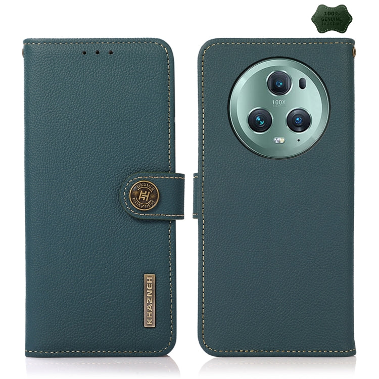 For Honor Magic5 Pro KHAZNEH Custer Genuine Leather RFID Phone Case(Green) - Honor Cases by buy2fix | Online Shopping UK | buy2fix
