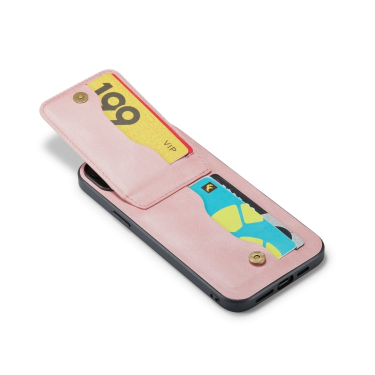 For iPhone 14 Fierre Shann Crazy Horse Card Holder Back Cover PU Phone Case(Pink) - iPhone 14 Cases by FIERRE SHANN | Online Shopping UK | buy2fix