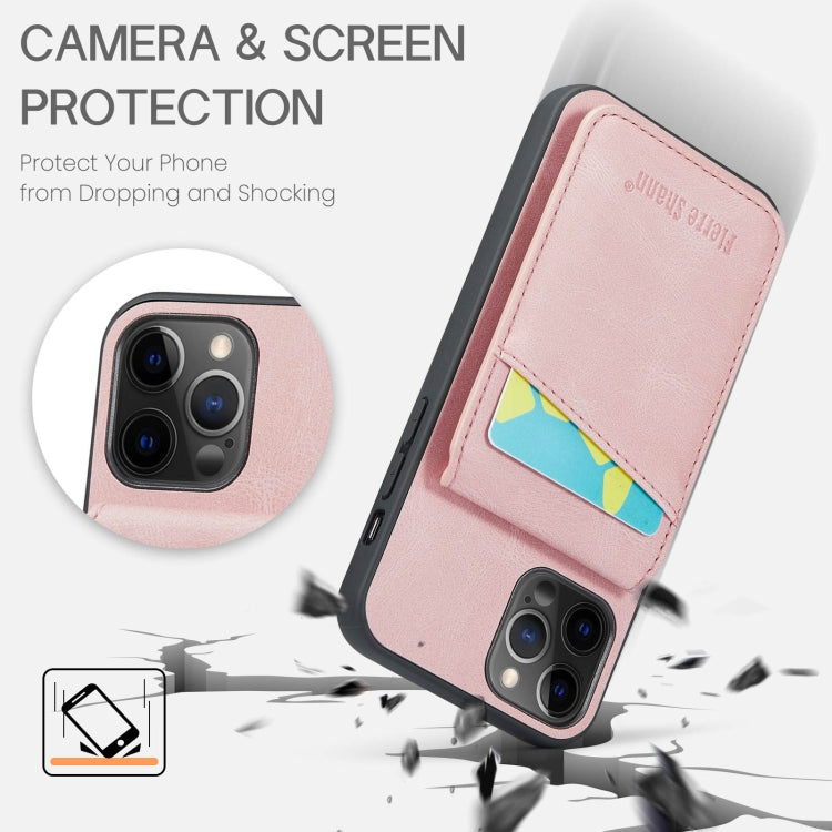 For iPhone 11 Pro Max Fierre Shann Crazy Horse Card Holder Back Cover PU Phone Case(Pink) - iPhone 11 Pro Max Cases by FIERRE SHANN | Online Shopping UK | buy2fix