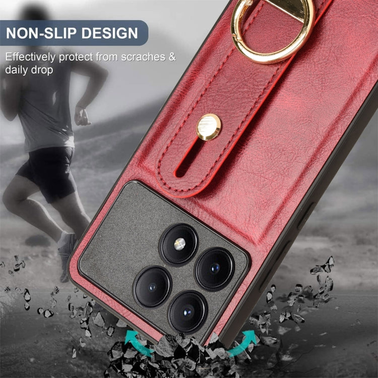 For Xiaomi Redmi K70/K70 Pro Wristband Leather Back Phone Case(Red) - Xiaomi Cases by buy2fix | Online Shopping UK | buy2fix