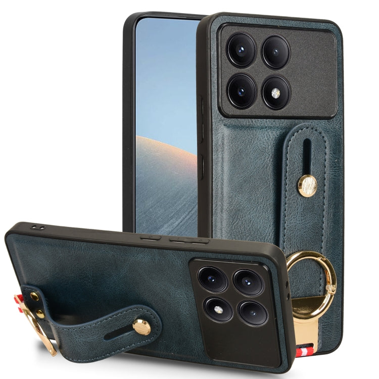 For Xiaomi Redmi K70/K70 Pro Wristband Leather Back Phone Case(Blue) - Xiaomi Cases by buy2fix | Online Shopping UK | buy2fix