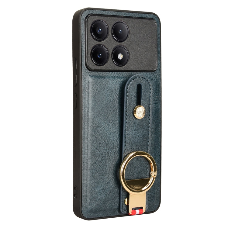 For Xiaomi Redmi K70/K70 Pro Wristband Leather Back Phone Case(Blue) - Xiaomi Cases by buy2fix | Online Shopping UK | buy2fix