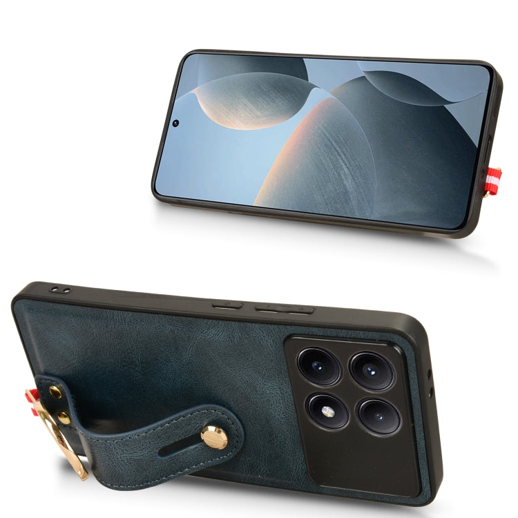 For Xiaomi Redmi K70/K70 Pro Wristband Leather Back Phone Case(Blue) - Xiaomi Cases by buy2fix | Online Shopping UK | buy2fix