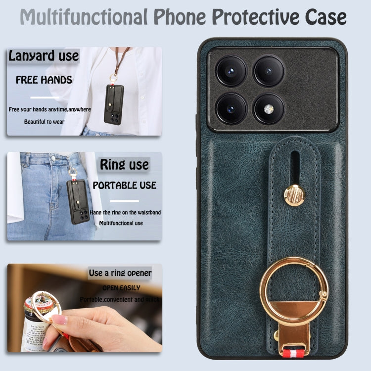 For Xiaomi Redmi K70/K70 Pro Wristband Leather Back Phone Case(Blue) - Xiaomi Cases by buy2fix | Online Shopping UK | buy2fix