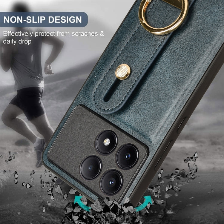 For Xiaomi Redmi K70/K70 Pro Wristband Leather Back Phone Case(Blue) - Xiaomi Cases by buy2fix | Online Shopping UK | buy2fix