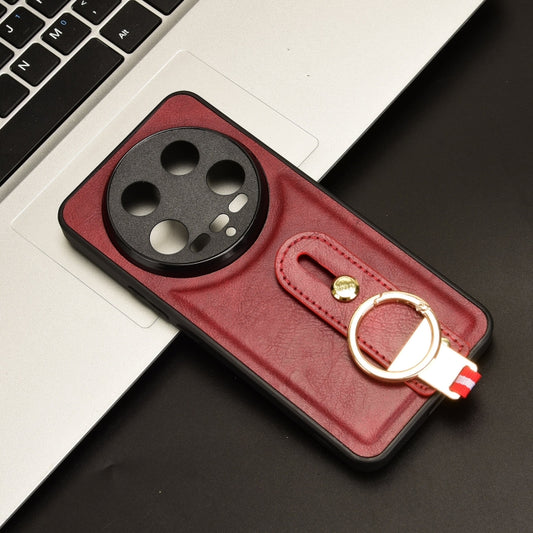 For Xiaomi 14 Ultra Wristband Leather Back Phone Case(Red) by buy2fix