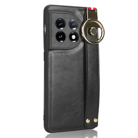 For OnePlus 11 Wristband Leather Back Phone Case(Black) by buy2fix
