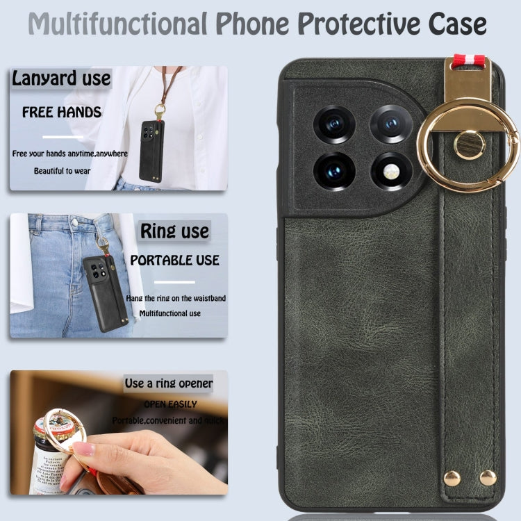 For OnePlus 11 Wristband Leather Back Phone Case(Green) - OnePlus Cases by buy2fix | Online Shopping UK | buy2fix