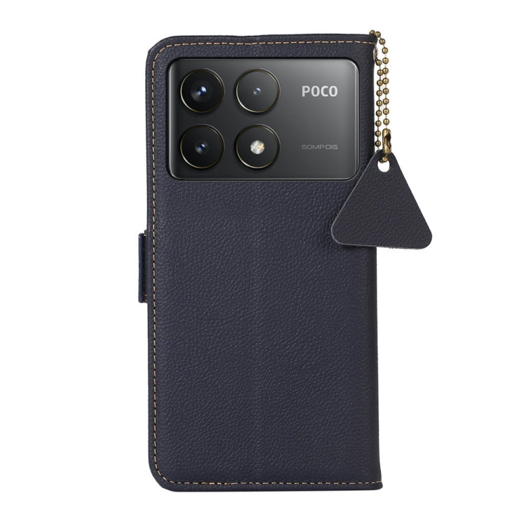 For Xiaomi Redmi K70 Pro Side-Magnetic TJ Genuine Leather RFID Phone Case(Blue) - Xiaomi Cases by buy2fix | Online Shopping UK | buy2fix