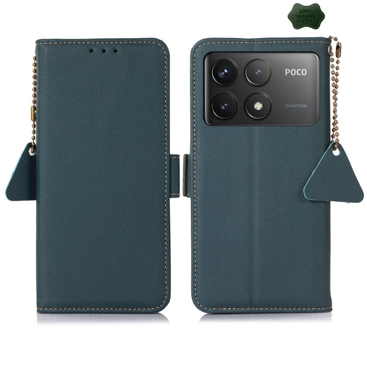 For Xiaomi Redmi K70 Pro Side-Magnetic TJ Genuine Leather RFID Phone Case(Green) - Xiaomi Cases by buy2fix | Online Shopping UK | buy2fix