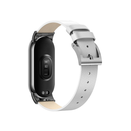 For Xiaomi Mi Band 8 12mm Leather Replacement Watch Band(White) by buy2fix