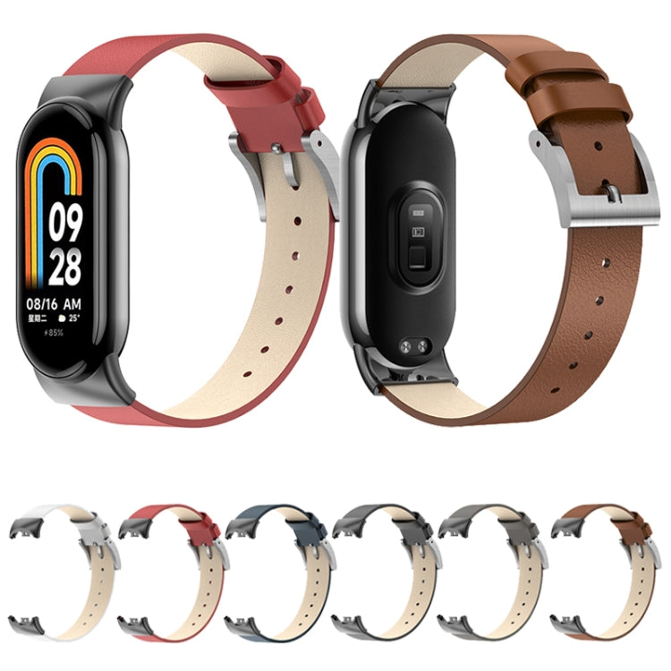 For Xiaomi Mi Band 8 12mm Leather Replacement Watch Band(White) by buy2fix