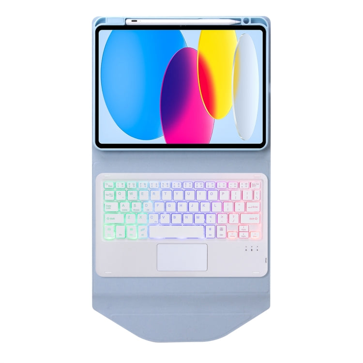 Z10B-AS For iPad 10th Gen 10.9 2022 / 11 2025 Pen Slot Touchpad Backlight Bluetooth Keyboard Leather Tablet Case(Sky Blue) by buy2fix