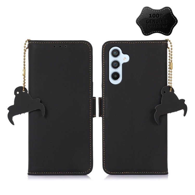 For Samsung Galaxy S24 5G Genuine Leather Magnetic RFID Leather Phone Case(Black) - Galaxy S24 5G Cases by buy2fix | Online Shopping UK | buy2fix