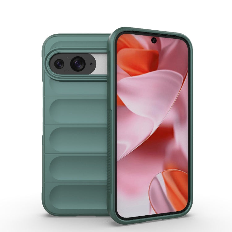 For Google Pixel 9 5G Global Magic Shield TPU + Flannel Phone Case(Dark Green) - Google Cases by buy2fix | Online Shopping UK | buy2fix