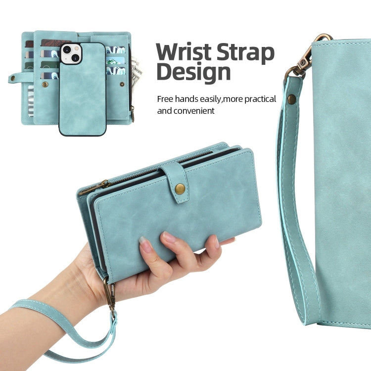 For iPhone 14 Plus Zipper Wallet Magnetic Detachable Leather Phone Case(Blue) - iPhone 14 Plus Cases by buy2fix | Online Shopping UK | buy2fix