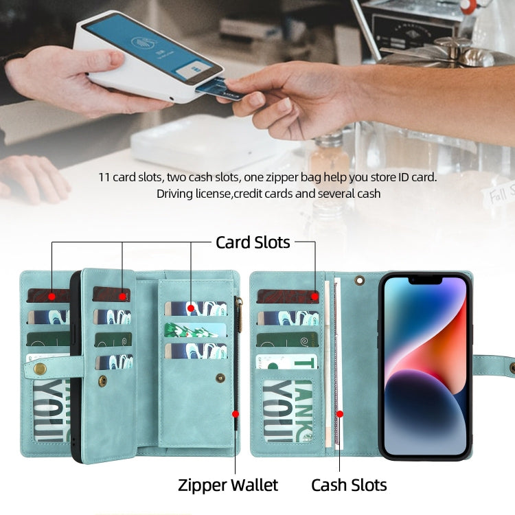 For iPhone 14 Plus Zipper Wallet Magnetic Detachable Leather Phone Case(Blue) - iPhone 14 Plus Cases by buy2fix | Online Shopping UK | buy2fix