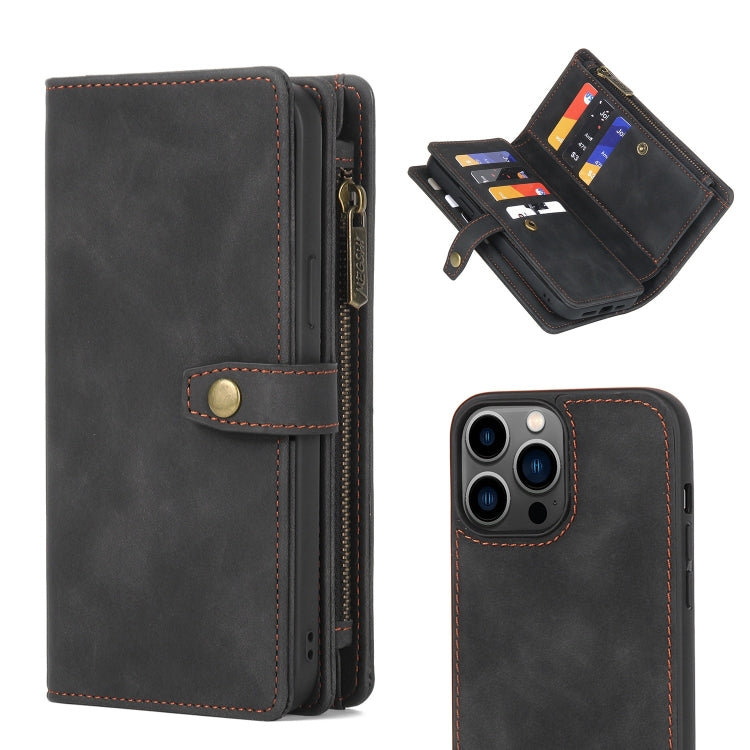 For iPhone 13 Pro Zipper Wallet Magnetic Detachable Leather Phone Case(Black) - iPhone 13 Pro Cases by buy2fix | Online Shopping UK | buy2fix