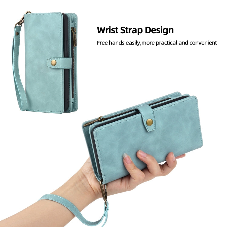 For iPhone 13 Pro Max Zipper Wallet Magnetic Detachable Leather Phone Case(Blue) - iPhone 13 Pro Max Cases by buy2fix | Online Shopping UK | buy2fix