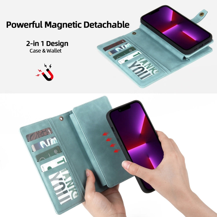For iPhone 13 Pro Max Zipper Wallet Magnetic Detachable Leather Phone Case(Blue) - iPhone 13 Pro Max Cases by buy2fix | Online Shopping UK | buy2fix