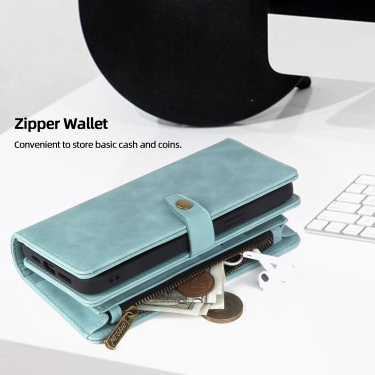 For iPhone 13 Pro Max Zipper Wallet Magnetic Detachable Leather Phone Case(Blue) - iPhone 13 Pro Max Cases by buy2fix | Online Shopping UK | buy2fix