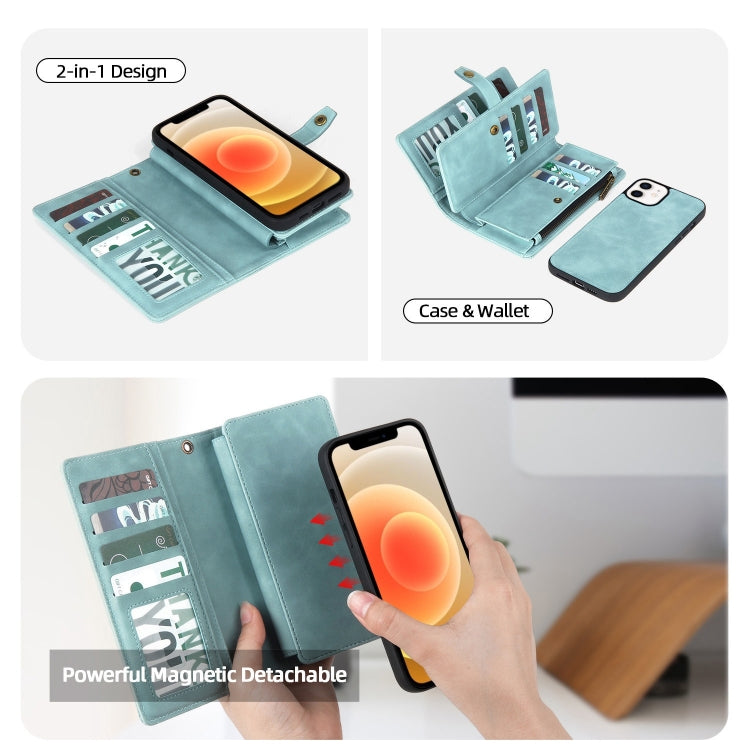For iPhone 12 / 12 Pro Zipper Wallet Magnetic Detachable Leather Phone Case(Blue) - iPhone 12 / 12 Pro Cases by buy2fix | Online Shopping UK | buy2fix