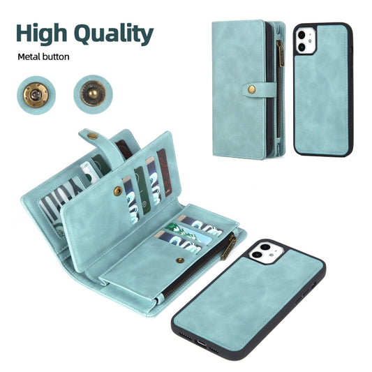 For iPhone 11 Zipper Wallet Magnetic Detachable Leather Phone Case(Blue) - iPhone 11 Cases by buy2fix | Online Shopping UK | buy2fix