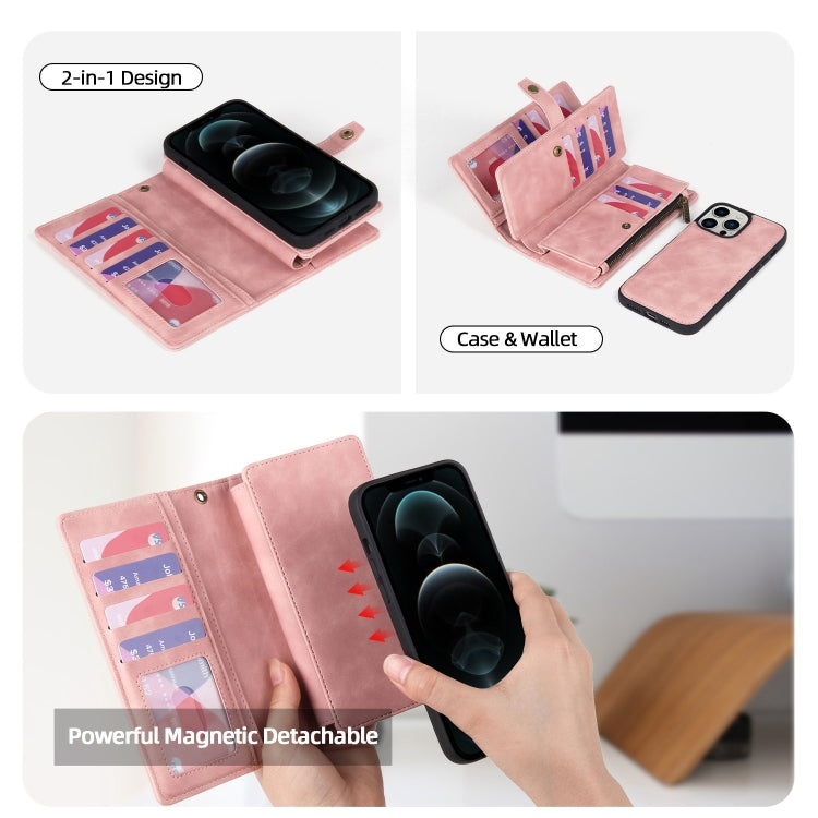 For iPhone 11 Pro Zipper Wallet Magnetic Detachable Leather Phone Case(Pink) by buy2fix