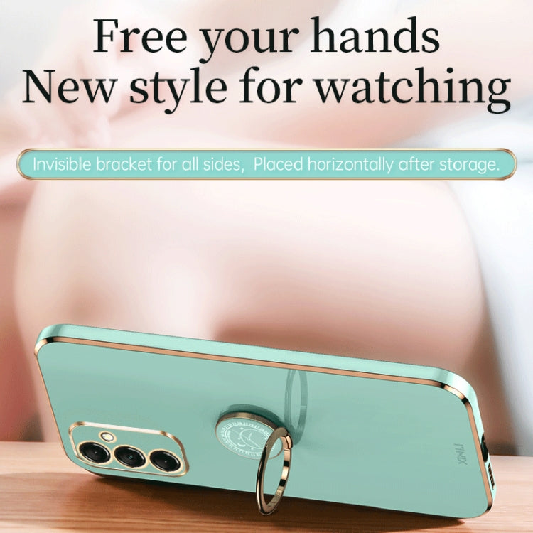 For Samsung Galaxy M14 5G XINLI Straight Edge 6D Electroplate TPU Phone Case with Ring Holder(Cherry Purple) by XINLI