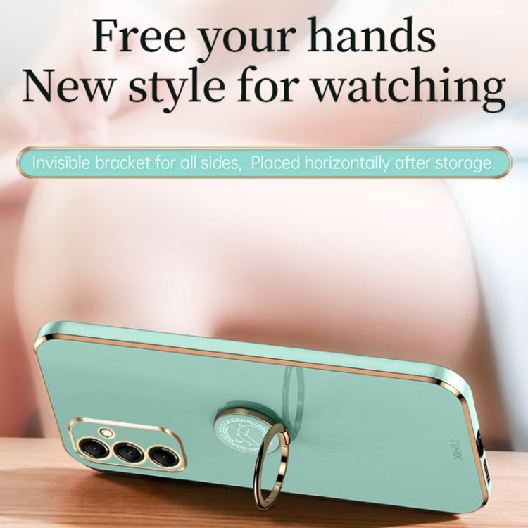 For Samsung Galaxy A55 XINLI Straight Edge 6D Electroplate TPU Phone Case with Ring Holder(Mint Green) by XINLI